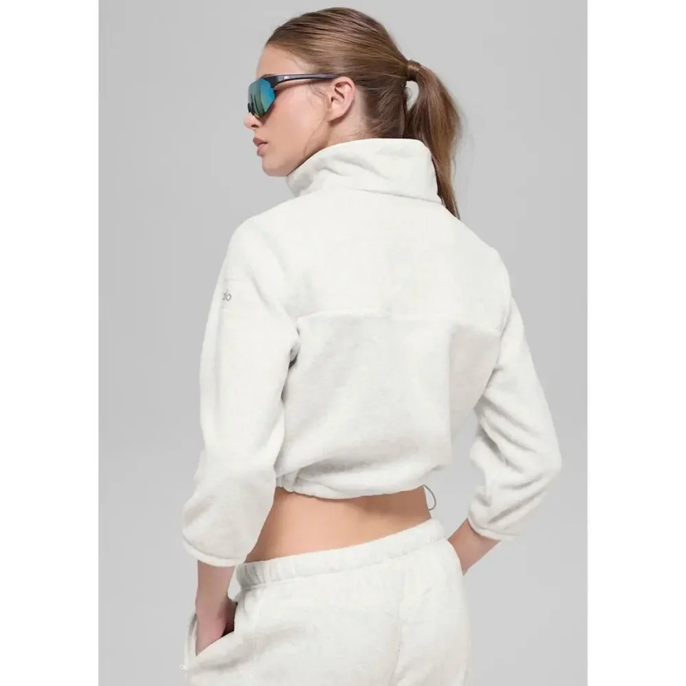 alo | Polar Fleece Retreat Cropped Jacket in White Heather Grey XS